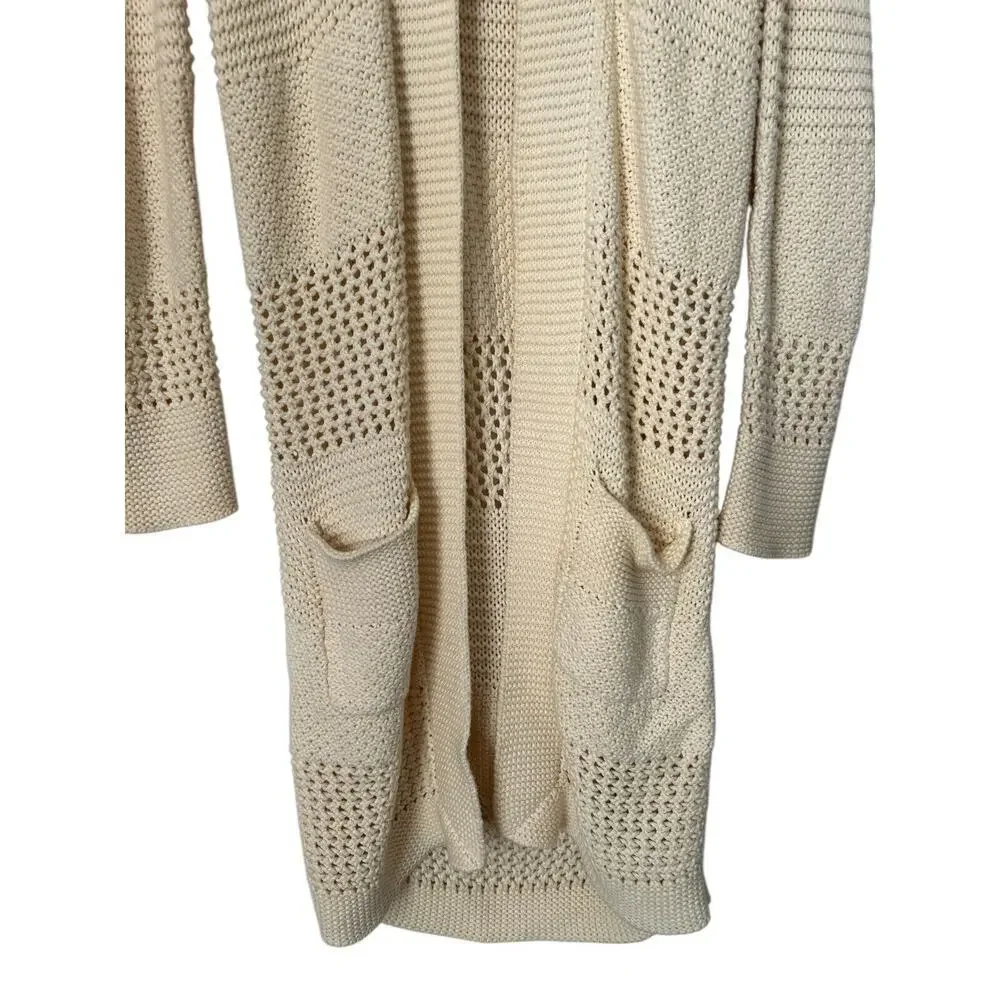 Gap Kids Sweater Size XXL Beige Chunky Open Knit One Button Pocket Long Cardigan